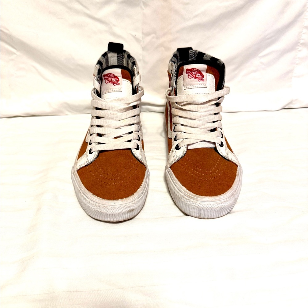 Vans Women’s Custom Brown and White High-Top Sneakers